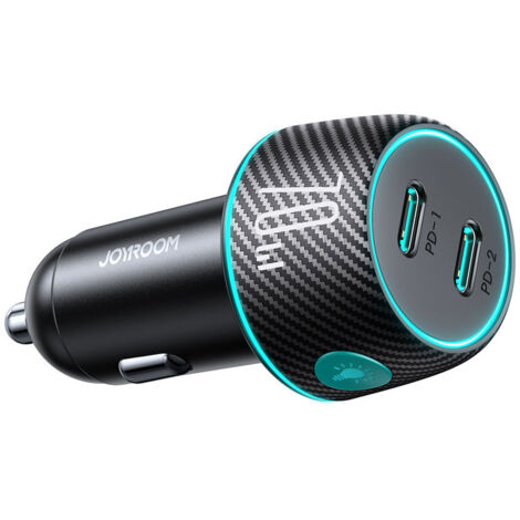 Cargador de coche doble USB-C de 70 W con retroiluminación LED JR-CCN02 - Negro (1/5)