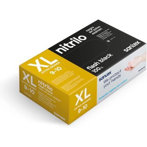 Santex Guantes de nitrilo sin polvo negro extra fuerte  Gama Nitrilo Flash Black  Guantes desechables de un solo uso  Libre de látex  Caja de 100 unidades  Talla XL