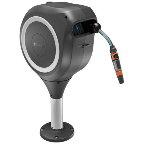 GARDENA Portamangueras automático de suelo para terraza S con 15 m de manguera, blanco, enrollador de manguera gira 360º, protegido anti heladas y rayos UV, con tecnología Rollcontrol (18607-20) (1/5)
