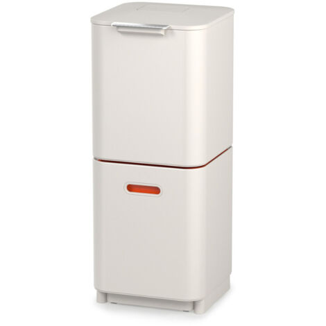 Cubo para residuos y reciclaje Totem Compact de Joseph Joseph – 40 L, diseño vertical con dos compartimentos de 20 L, caddy extraíble de 3 L, filtro antiolor reemplazable, color piedra.