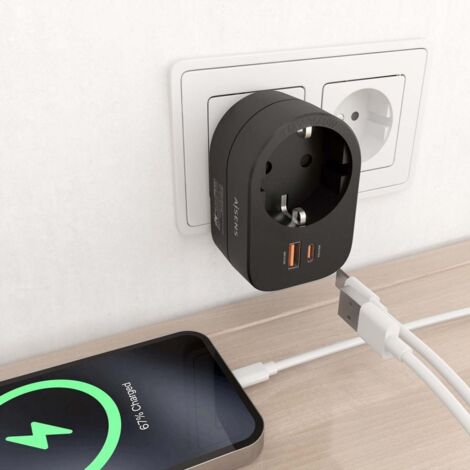 Enchufe Pared con 2 Puertos USB Aisens ASPS-1A1C07-BK Negro 100-250 V 16 A (1/2)