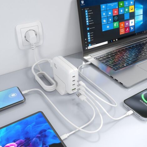 AISENS - CARGADOR SOBREMESA GaN 140W, 3xUSB-C PD3.1 QC4.0 QC5.0, 1xUSB-A QC3.0, BLANCO (1/2)