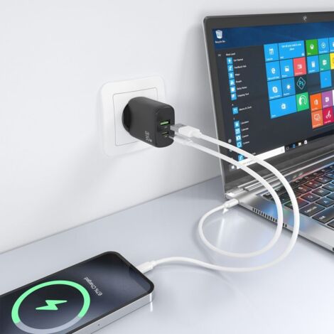 AISENS - CARGADOR GaN 30W, 1xUSB-C PD3.0 QC4.0, 1xUSB-A QC3.0, NEGRO (1/2)