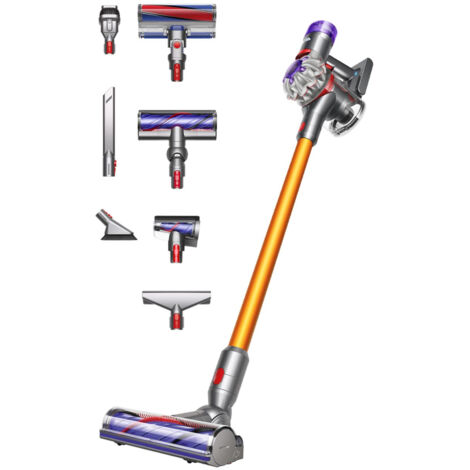 Dyson V8 Absolute™ Aspiradora sin Cable – 115 AW, 40 min de autonomía, Cepillo Motorbar con tecnología antienredos, Cepillo con Suave Cabezal Giratorio, Puerto de Carga, Plata/Amarillo (1/2)