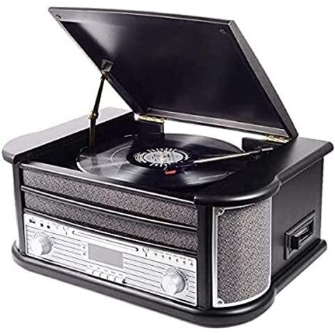 Equipo de música Denver MRD-51 Black de Estilo Retro. Tocadiscos. Radio Digital Dab. Reproductor de CD y casetes. Grabación Directa a través de USB de Discos de Vinilo, CDs y Cassettes. Madera (1/5)