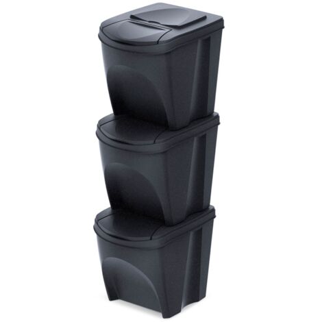 Keden Set de 3 cubos de basura KEDEN SORTIBOX papelera reciclaje, antracita ECO, volumen 3x25L