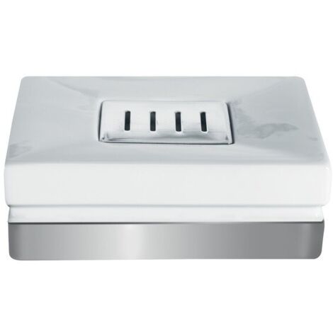 Jabonera ROMA de Porcelana Blanca y Plata Spirella