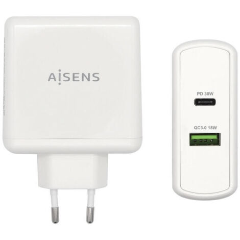 Cargador de Pared Aisens ASCH-2PD30QC-W/ 1xUSB Tipo-C/ 1x USB (1/3)