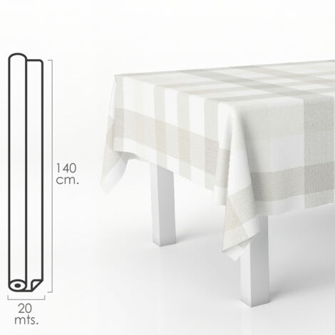 Mantel Antimanchas Hule Rollo 140 x 20 Metros. Cuadros Beis (1/3)