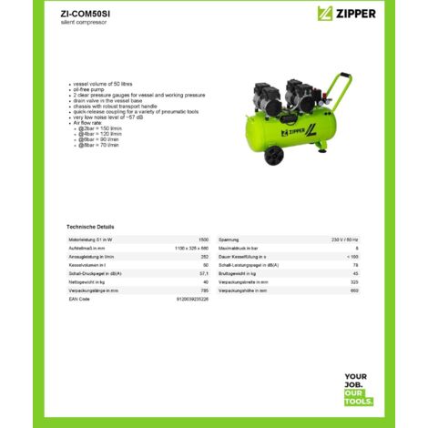 Zipper ZI-COM50SI compresor de aire 1500 W 252 l/min Corriente alterna (1/5)