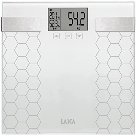 Bascula de baño digital con calculo de la composición corporal color blanco 180kg ps5014 laica
