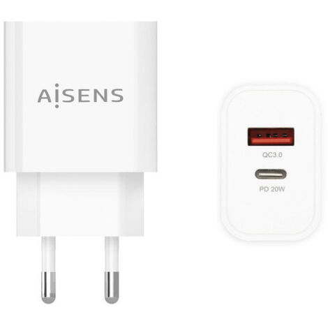 Cargador de Pared Aisens A110-0681/ 1xUSB Tipo-C/ 1x USB/ 20W (1/3)