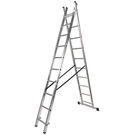 escalera aluminio 2 tramos 9+9 peldaños. plegable, antideslizante, resistente