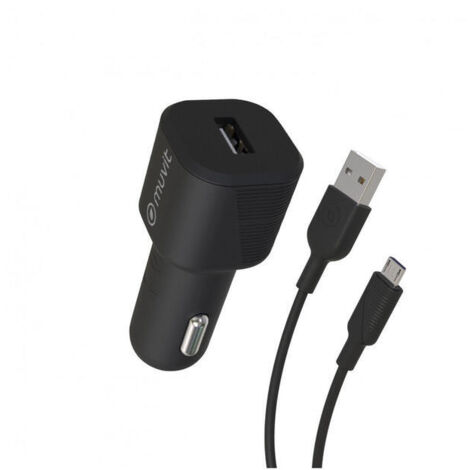 muvit for change pack cargador coche USB 2.4A 12W + cable Micro USB 2.4A 1,2m negro (1/4)
