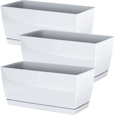 Pack 3 Jardineras de plástico 24x12x11 - Blanco
