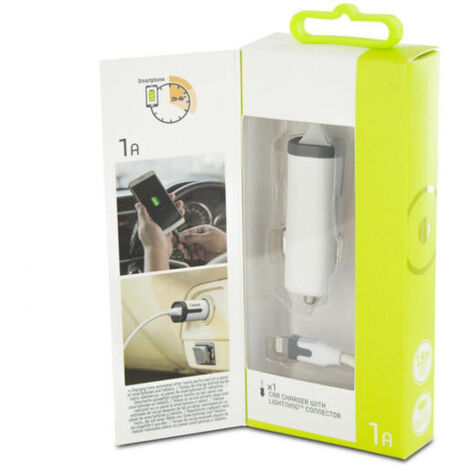 muvit cargador coche Lightning MFI 1A cable rizado 1.8m blanco (1/3)