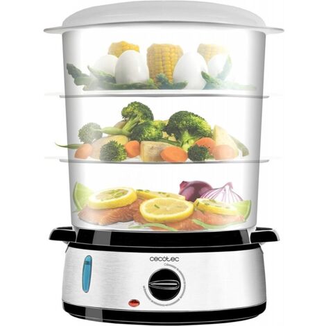 Cocina al vapor 3 cestas CECOTEC Vapovita 3000 4109 Negro, Inox,