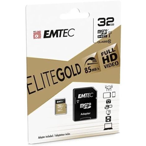 MEMORIA SD MICRO 32GB EMTEC ELITE GOLD 85MB/S SD + ADAPTER CLASS 10 UHS1 U1 ECMSDM32GHC10GP (1/3)