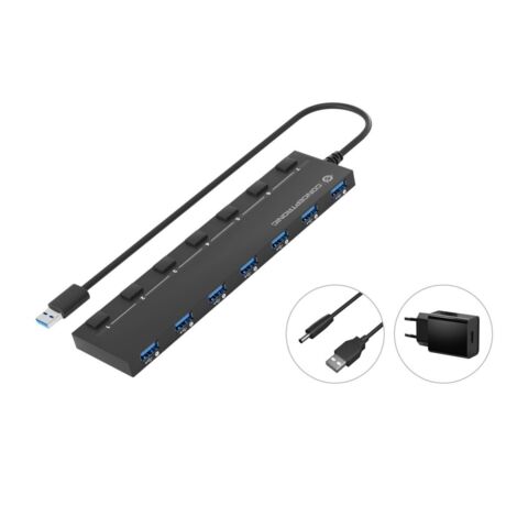HUB USB 3.2 CONCEPTRONIC HUBBIES19BP 4 PUERTOS USB 3.0 CON ALIMENTADOR COLOR BLANCO (1/2)