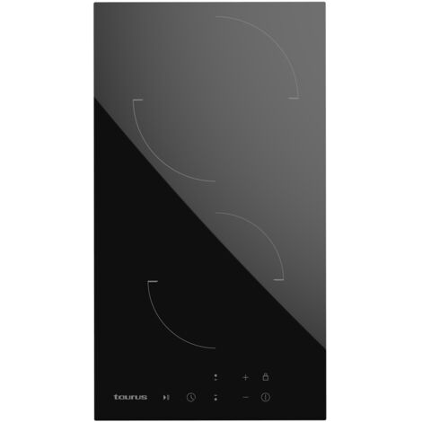 Taurus V302T - Placa vitrocerámica, 3000W, 2 zonas de calentamiento, 9 niveles de potencia, control táctil, temporizador hasta 99 min, función Stop&Go, bloqueo infantil, negro