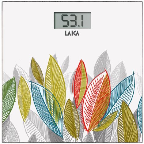 Báscula electrónica de baño blanca con hojas de colores peso máx. 180kg