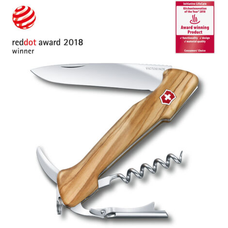 Navaja Suiza Victorinox Wine Master, 6 funciones, con palanca para descorchar y estuche de cuero, para el conocedor del vino, madera de olivo