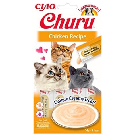 INABA CHURU STICKS - PREMIOS PARA ALIMENTACIÓN A MANO DE GATOS - BOCADILLOS DELICIOSOS Y SABROSAS PARA GATOS - POLLO EU103