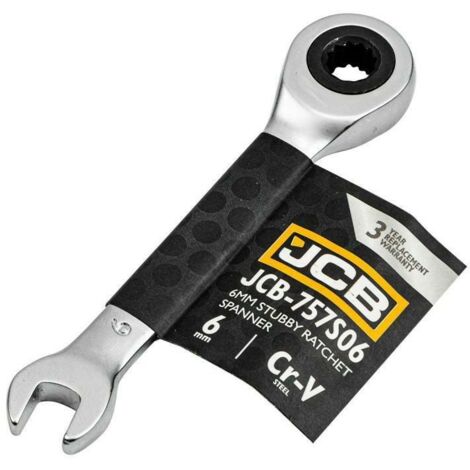 Llave abierta corta JCB 6 mm con trinquete, acero Cr-V, alta calidad, ideal para trabajos en espacios reducidos, apretar y aflojar tornillos en talleres y garajes domésticos. (1/2)