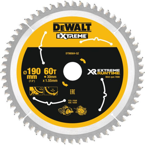 Disco de Sierra, XR EXTREME RUNTIME, 190 mm x 30 mm, 60D DeWalt DT99564-QZ