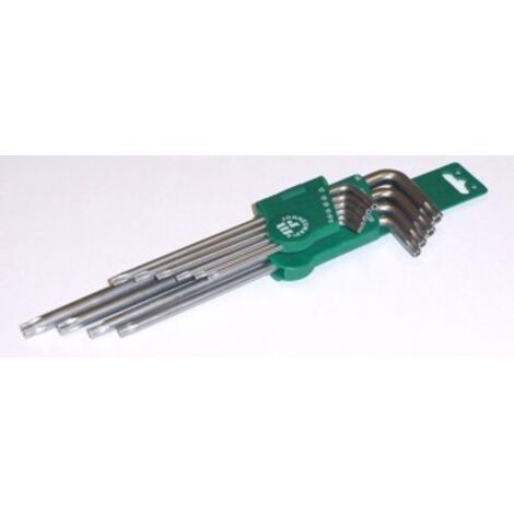 Llave Torx tipo "L" Jonnesway H08S110S, Set de 10 piezas con agujero, muy largas, ideales para trabajos de precisión y acceso difícil