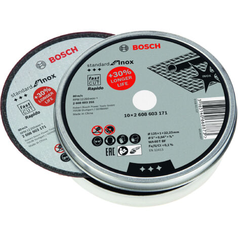 BOSCH Disco de Corte Acero Inoxidable Ø125mm - 10 piezas - 2608603255