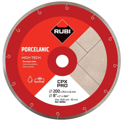 Rubi - Disco de diamante para gres porcelánico J-SLOT 200 x 25,4 x 1,6mm - CPX-200 PRO