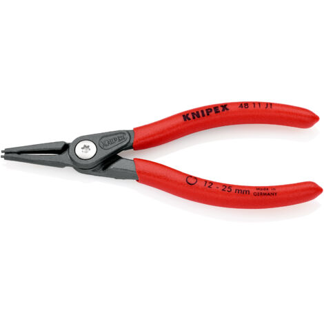 KNIPEX 48 11 J1 Alicate de precisión para arandelas para arandelas interiores en taladros Mangos plasticos por inmersión antideslizantes gris atramentado 140 mm