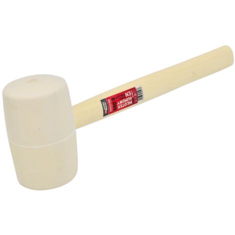 Martillo de goma Awtools 900g mango de madera blanca, ideal para trabajos fuertes, cabeza de goma blanca, absorción de impactos sin dañar superficies