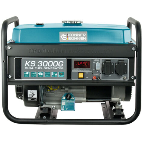 Generador de doble combustible (gasolina y gas) KS 3000G, generador electrico gasolina 3000 W, 2x16A (230 V), 12V, generador 4 tiempos con (AVR), indicador de aceite, protección ante sobrecargas