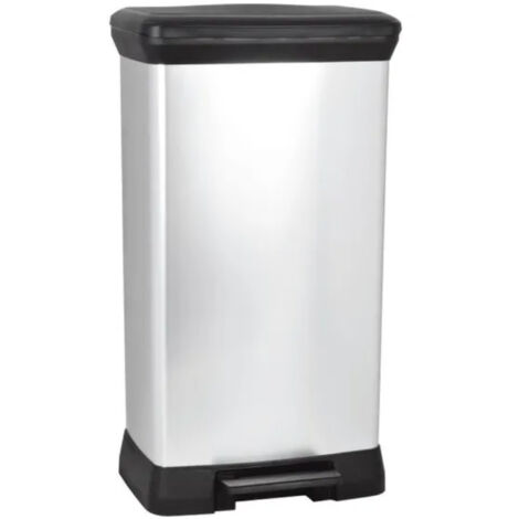 Curver Papelera de pedal Deco bin 50L, 39 x 29 x 73 cm, Plateada (187177)
