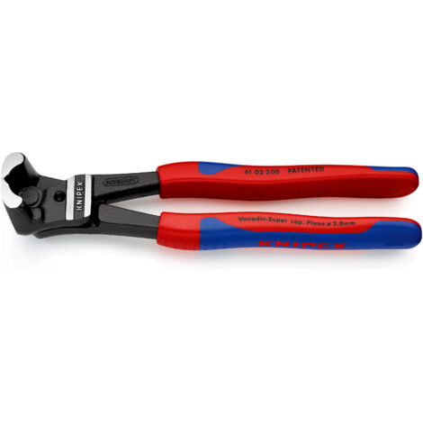 KNIPEX 61 02 200 Cortabulones de corte frontal gran efecto palanca recubiertos de plástico Negro atramentado 200 mm