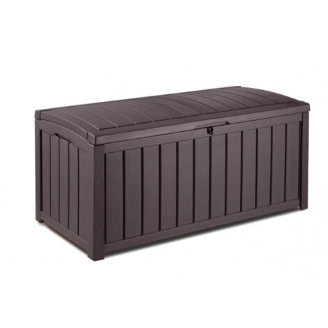 Baúl resina efecto madera marrón GLENWOOD tapa candado 128x65xh.61 cm