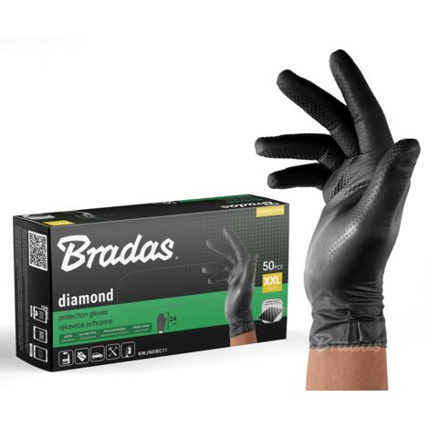 Guantes de nitrilo Diamond Negros XXL (10-11), resistentes a aceites y productos químicos, color negro para mayor protección, paquete de 50 unidades, ideales para trabajo profesional (1/3)