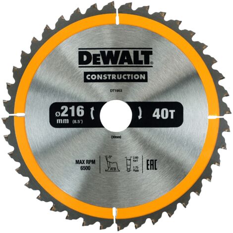 Hoja para construcción, 216 x 30 mm, 40D  DeWalt DT1953-QZ