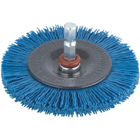 wolfcraft Cepillo de disco de alambre de nylon, suave, Ø 75 mm I 2726000 I Para limpiar y pulir con suavidad madera y chapa