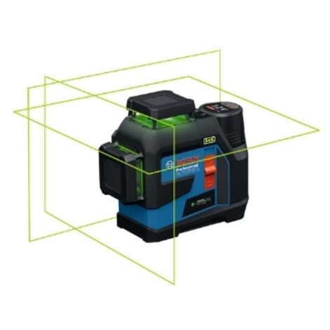 Nivel láser GLL 12V-100-33 CG de Bosch Professional (tres láseres verdes de 360°, 100 m de alcance (radio) con receptor, Levelling Remote, IP 65, LB 10, 4 x 1,5 V LR6 (AA), adaptador AA1, funda)