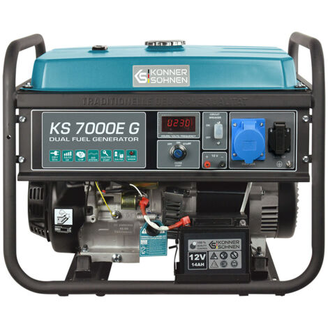 Könner & Söhnen KS 7000E G Generador de energía híbrido 5500 vatios, DUAL FUEL Gasolina / GLP, E-Start, 1x16A (230V), 1x32A (230V), 12V