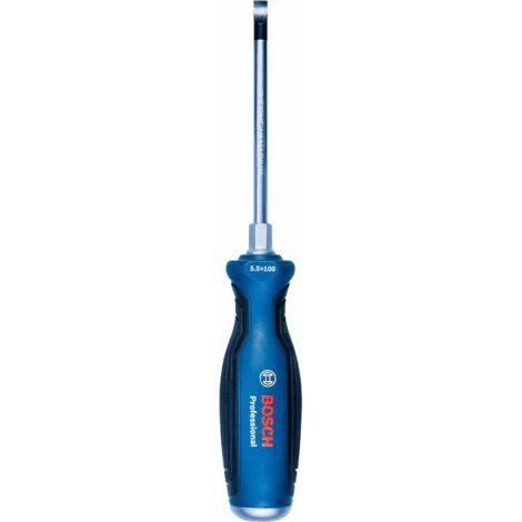 Bosch Professional 1600A01TG0 Destornillador plano, cromo vanadio, mango softgrip con cabezal de acero, azul, SL5.5x100mm