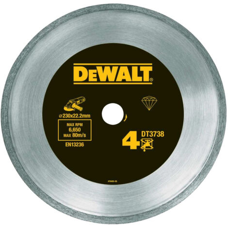 Rueda de corte de diamante, marca Dewalt, modelo DT3738-XJ, uso en corte de azulejos y hartker, tamaño 230 mm, sinterización CV, alta durabilidad, corte preciso y rápido