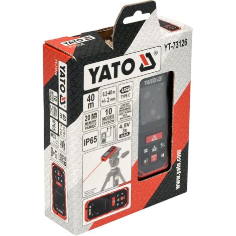 Yato YT-73126 telémetro Medidor láser de distancias Negro, Rojo 40 m