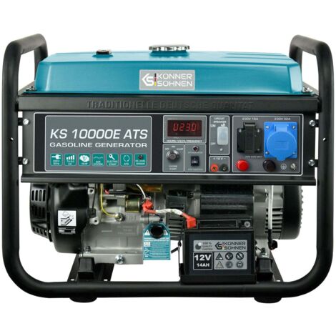 Generador Könner & Söhnen KS 10000E ATS, 8,00 en kW, (motor de gasolina de 4 tiempos de 18 CV, 1 pieza, arranque manual/eléctrico, alimentación de emergencia automática), pantalla (tensión, frecuencia