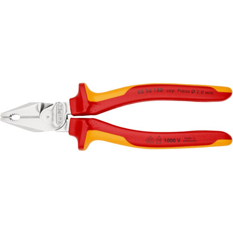 KNIPEX 02 06 180 Alicate universal de fuerza aislados con fundas multicomponentes, según norma VDE cromado 180 mm