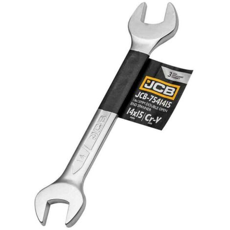Llave plana de doble cara JCB 14-15 mm, acero Cr-V, alta calidad, resistente a corrosión y daños mecánicos, ideal para apretar y aflojar en talleres y garajes domésticos. (1/2)