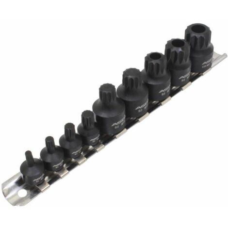 Juego de vasos de impacto XZN 1/4"-3/8" Asta, 9 piezas, ideal para trabajos de alta resistencia, herramientas duraderas, versátiles, resistentes y fáciles de usar en mecánica